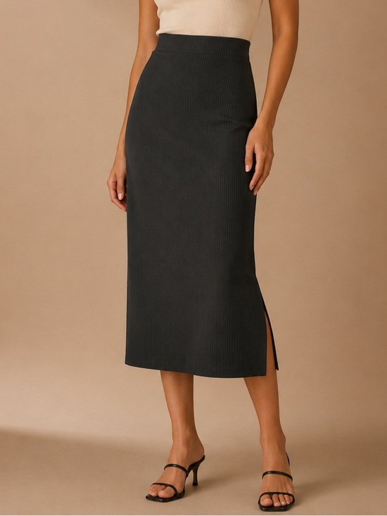 Victoria Holley Dresses & Skirts - Holley Girl Black Ribbed Midi Skirt Size Large Minimalist Quiet Luxury Style